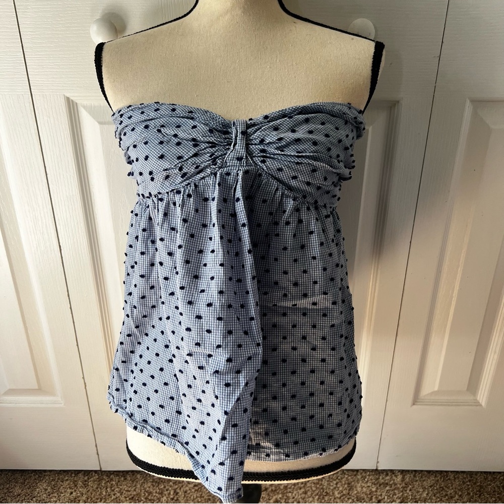 NAF NAF Blue and White Checkered Strapless Top Size 38